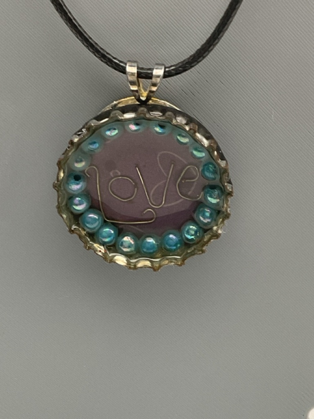 Handmade “Love” Bottle Cap Pendant Necklace